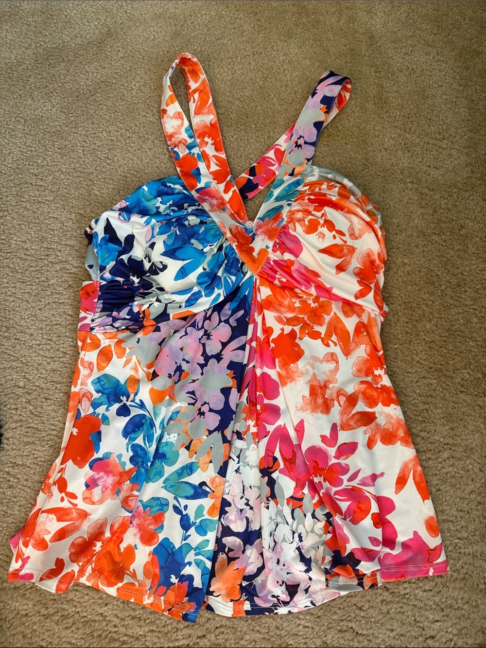 BOSTON PROPER Floral One-Piece Bra Top- Multicolor